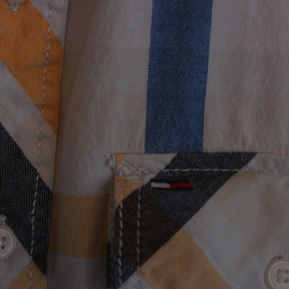 Tommy Hilfiger Denim - Slim Fit, Blue, Yellow and White Shirt Men's US M - Picture 5 of 12